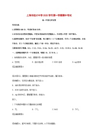 上海市进才中学2025~2026学年高一上册期中化学试题[附解析]