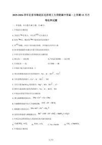 北京市海淀区北京理工大学附属中学2025-2026学年高一上册12月月考化学试卷（含答案）