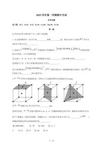 上海市上海中学2026届高三上册期中考试化学试卷（含解析）