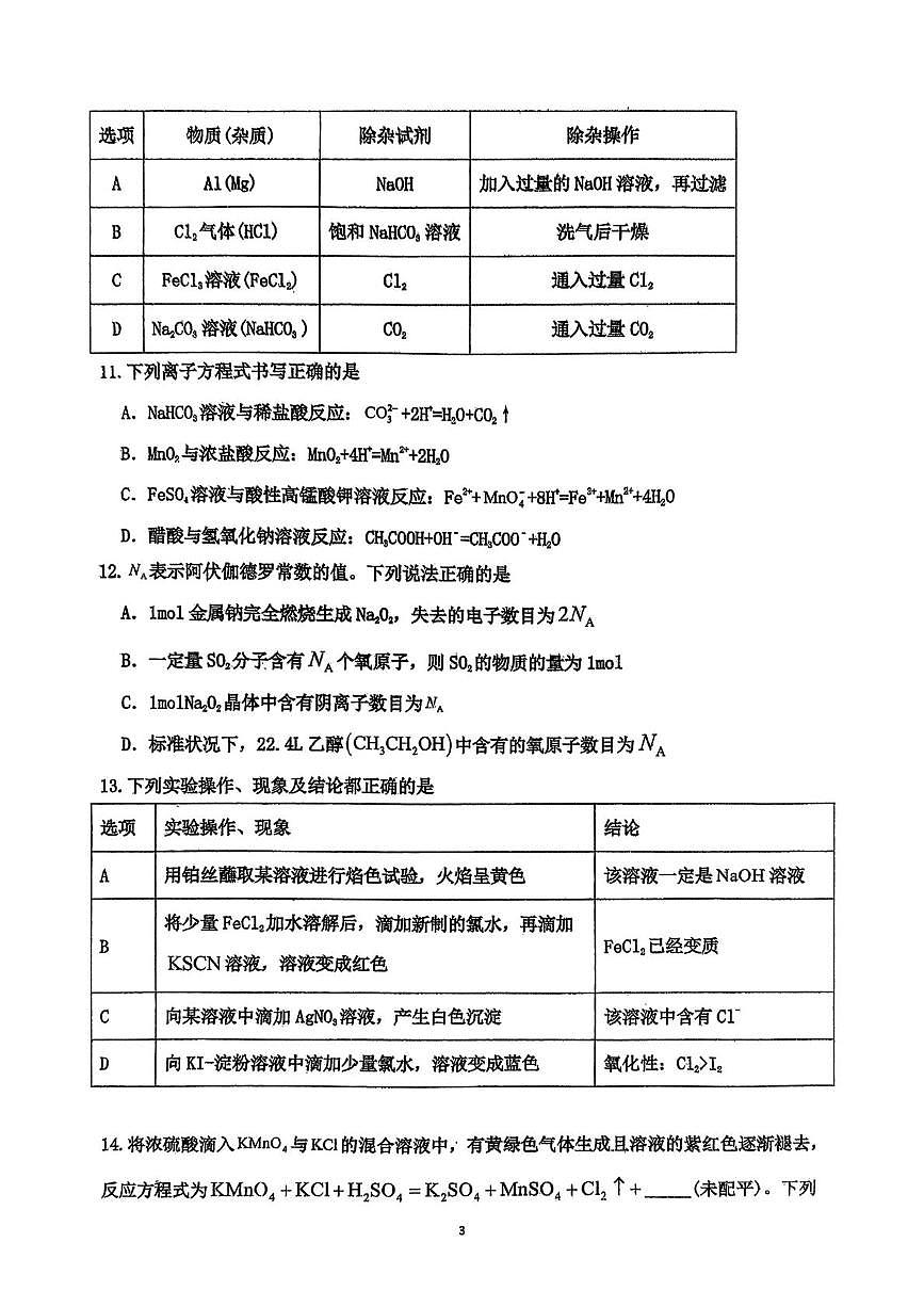 广东省清远市清新区第一中学2025-2026学年高一上学期1月月考 化学试题(月考)第3页