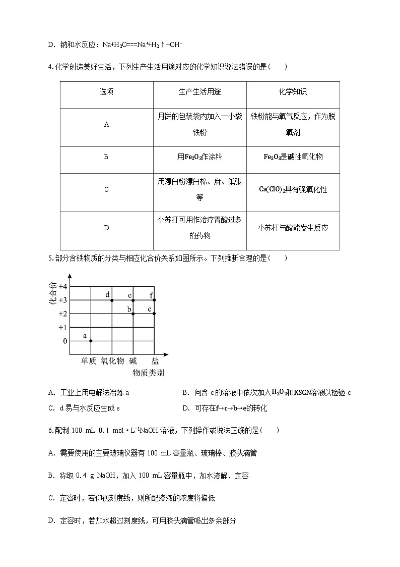 安徽省滁州市定远县育才学校2025-2026学年高一(上)12月月考化学试题(含答案)第2页