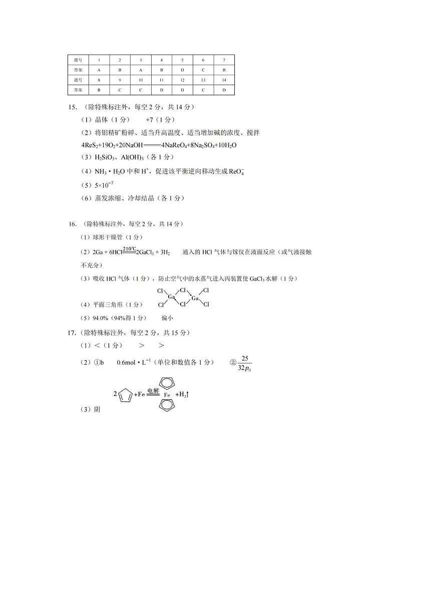 重庆八中2026届高三上学期一模化学答案第1页