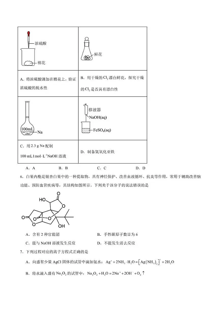 2026届四川省广安市高三上学期第一次模拟考试化学试卷(含答案)第2页