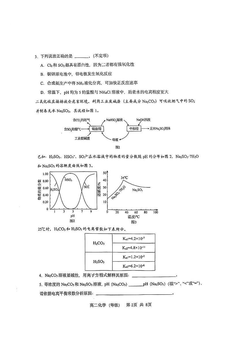 上海师范大学附属嘉定高级中学2025-2026学年高二上学期期末考试 化学试题第2页