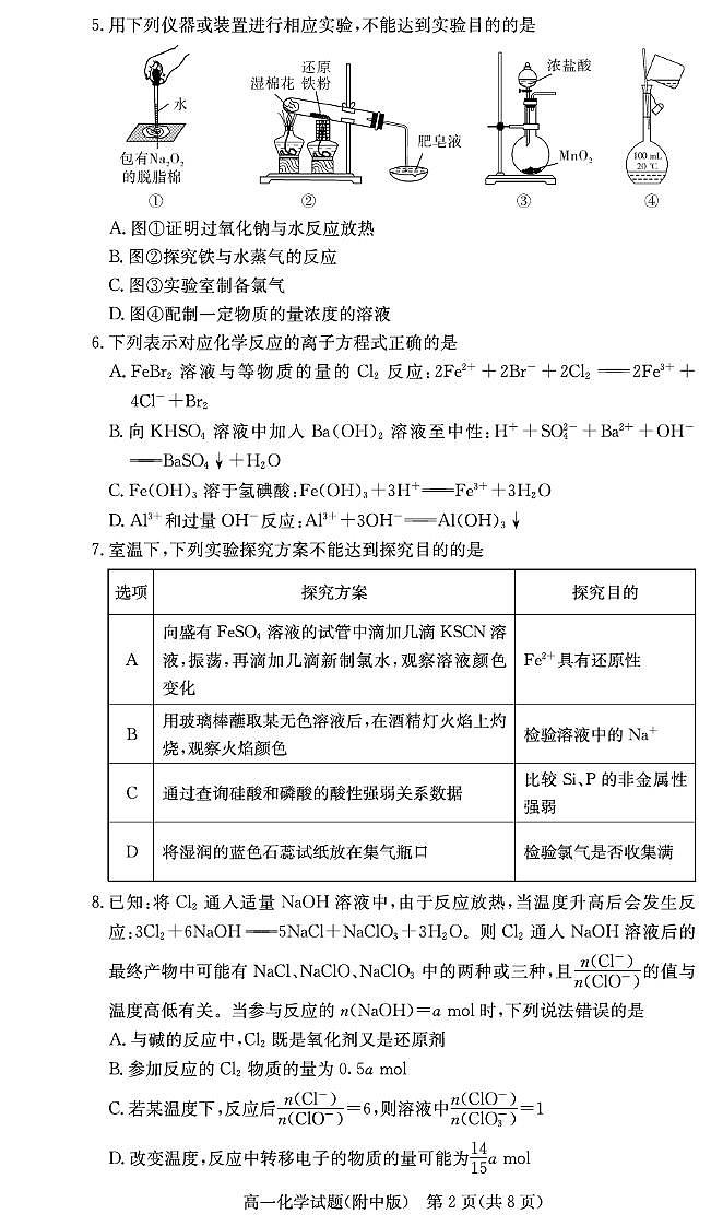 湖南师范大学附属中学2024-2025学年高一下学期入学考试化学试卷(无答案)第2页