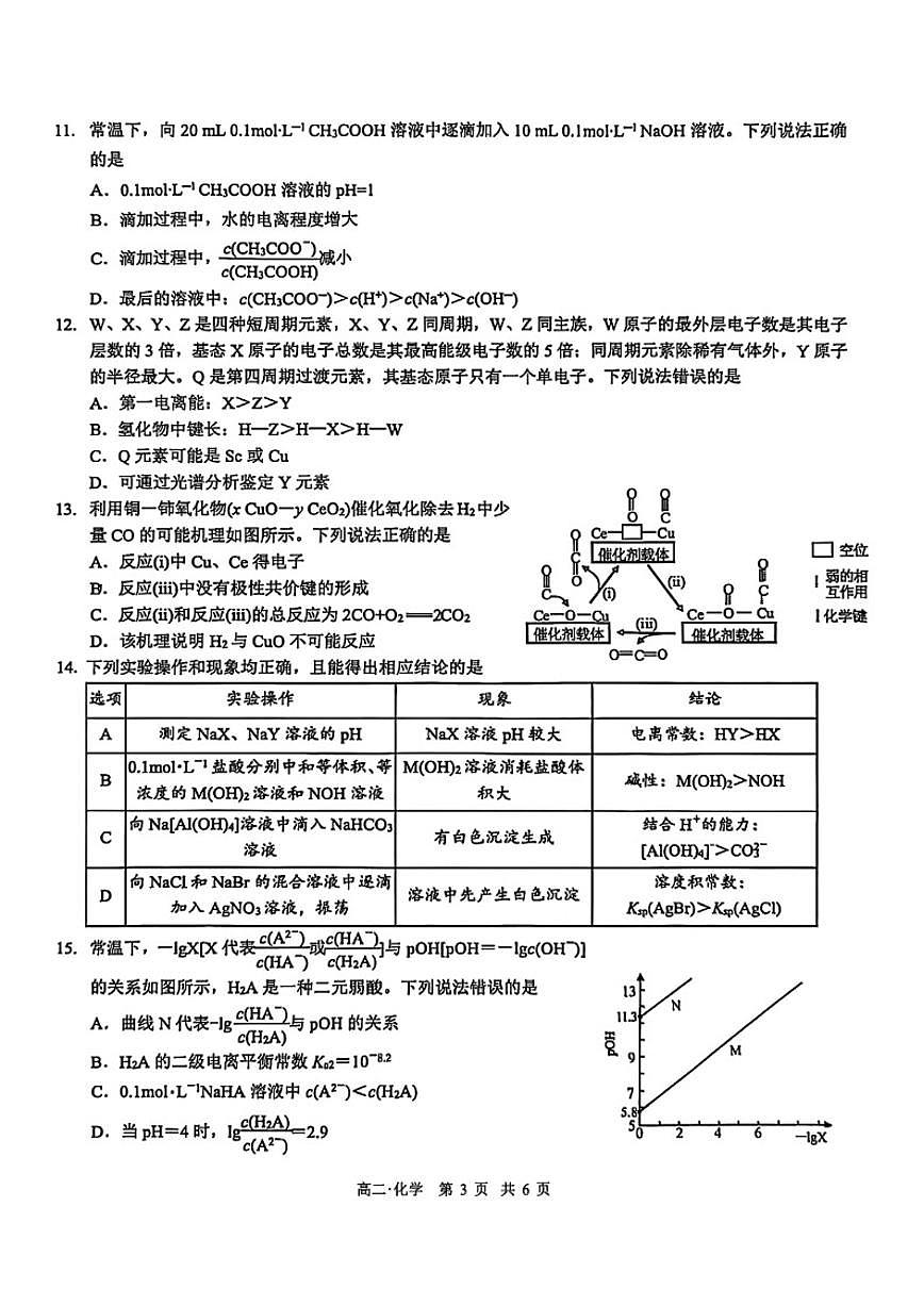 2025-2026学年四川省泸州市高二上学期期末质量监测化学试题(含答案)第3页