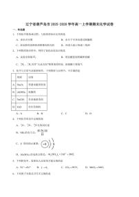 2025-2026学年辽宁省葫芦岛市高一上学期1月期末考试化学试卷（含答案）