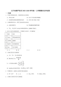 2025-2026学年辽宁省葫芦岛市高一上学期1月期末考试化学试卷（含答案）