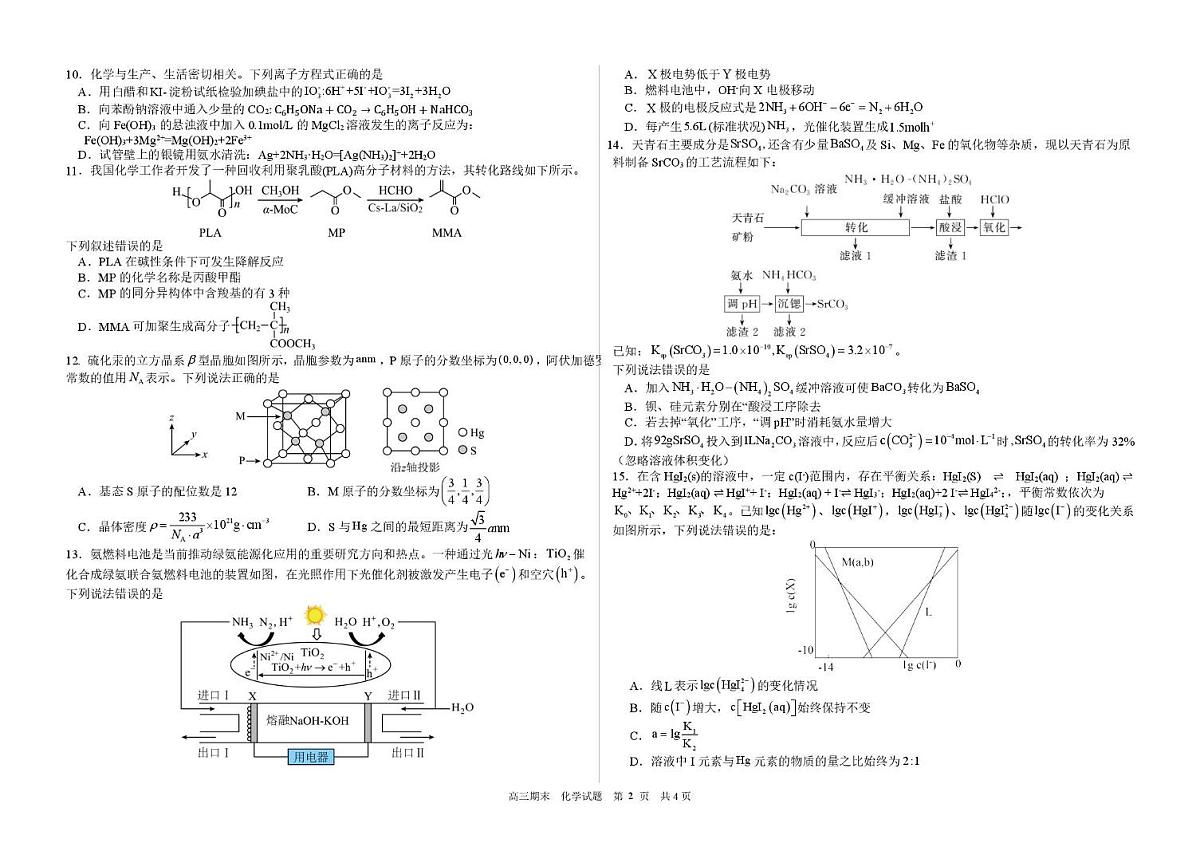 黑龙江省哈尔滨市第六中学校2025-2026学年高三上学期1月期末考试化学试卷(无答案)第2页