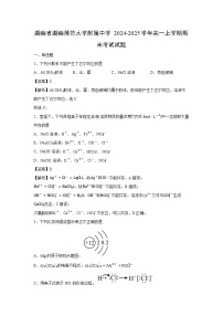 【化学】湖南省湖南师范大学附属中学2024-2025学年高一上学期期末考试试题（学生版+解析版）