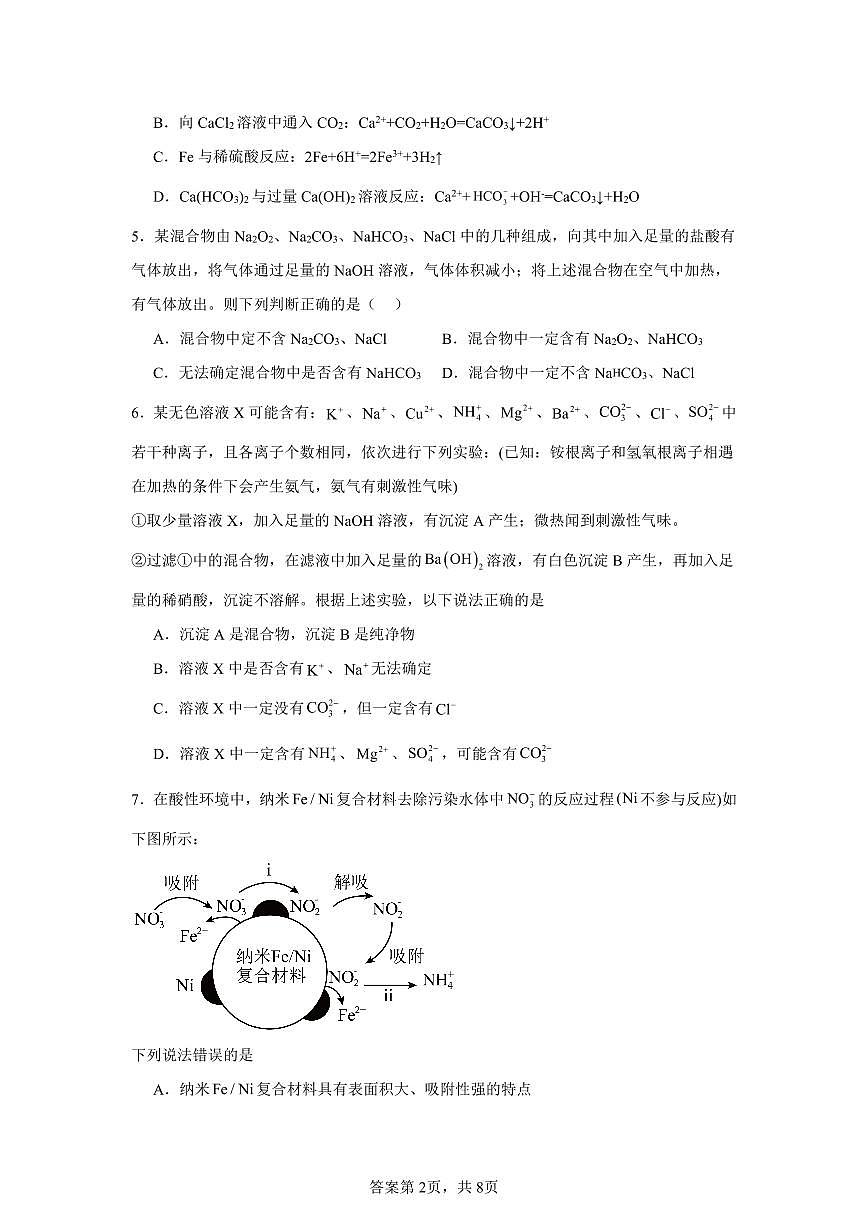 湖南省邵阳市第二中学2025-2026学年高一上学期12月学科竞赛化学试题(PDF版附解析)第2页