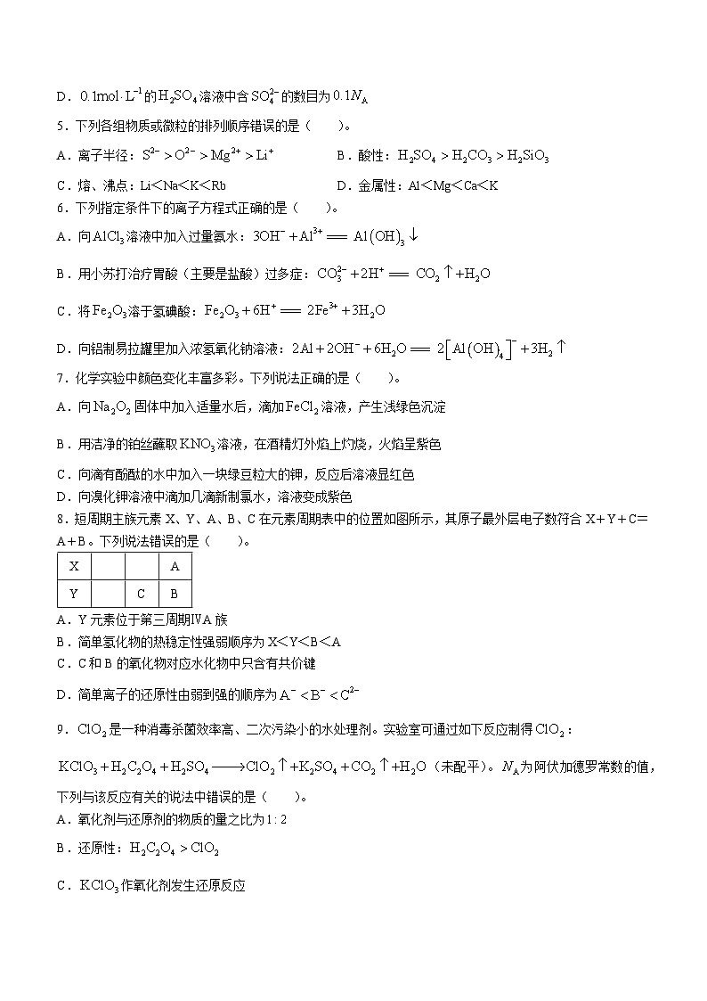 安徽省阜阳市2023-2024学年高一上学期期末联考试题 化学 含解析第2页