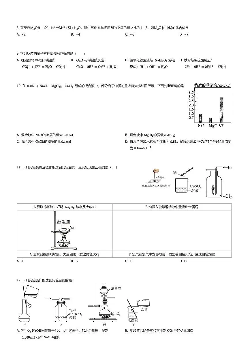 2025~2026学年山东济南历城区济南外国语学校高一上学期期中化学试卷(有答案解析)第2页