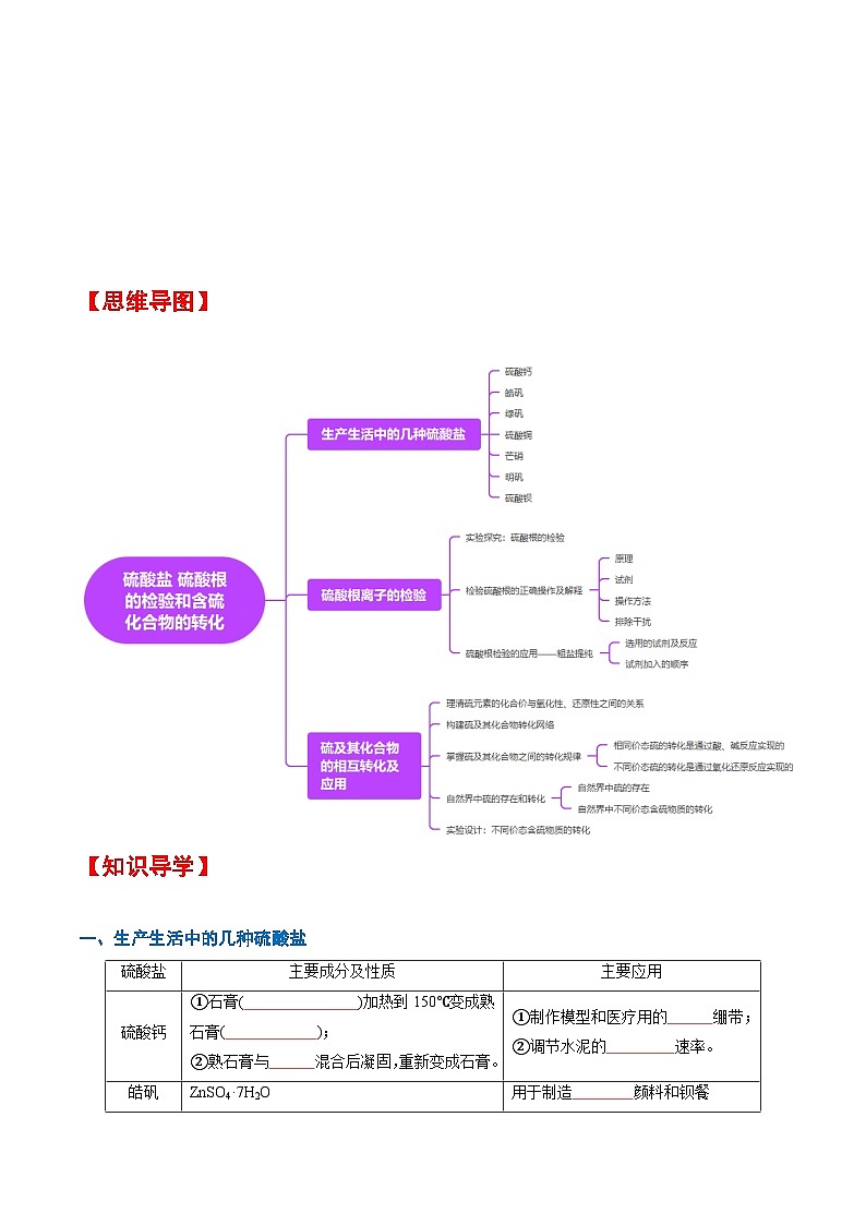 人教版2019化学必修第二册5.1.3 《硫酸盐 硫酸根的检验和含硫化合物的转化》(第3课时)(原卷版)第2页