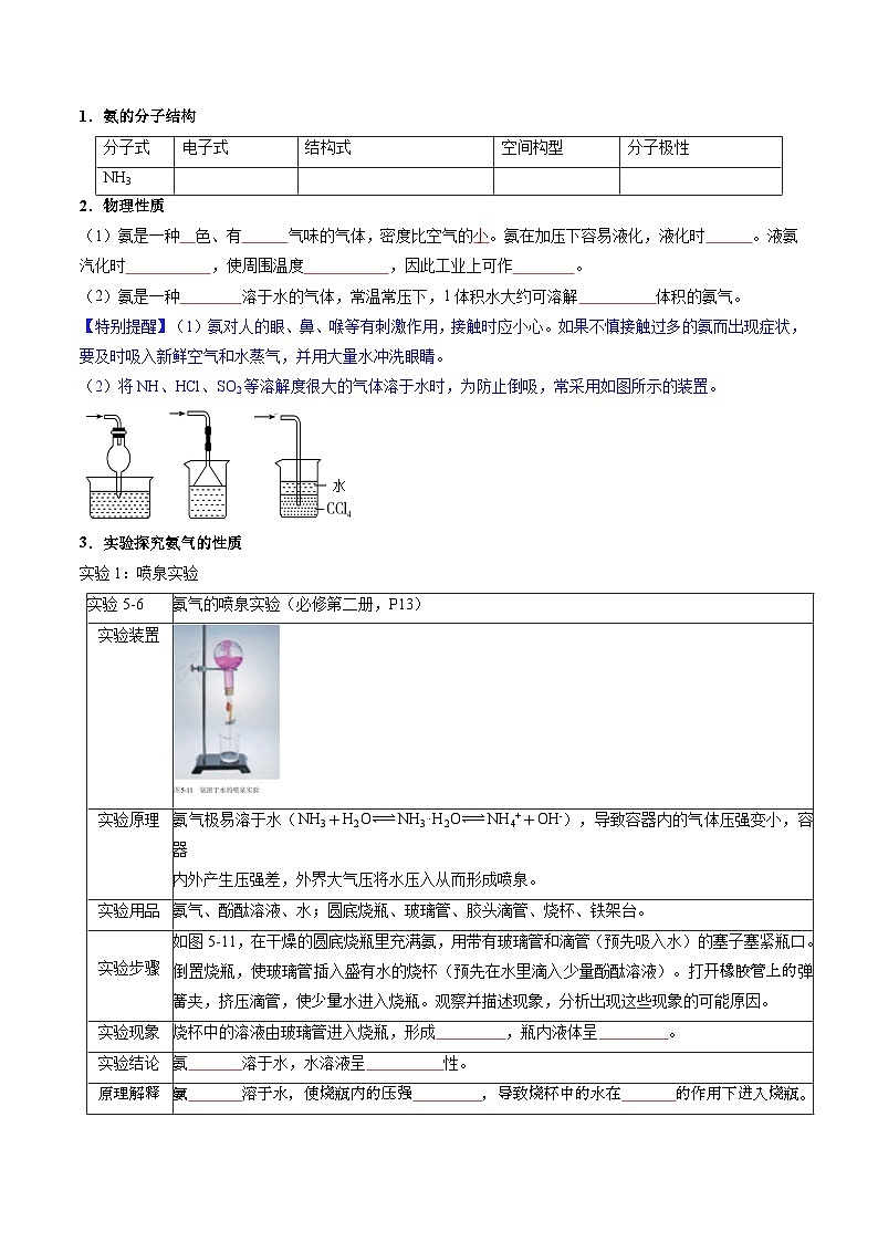 人教版2019化学必修第二册5.2.2《 氨和铵盐》(原卷版)第3页