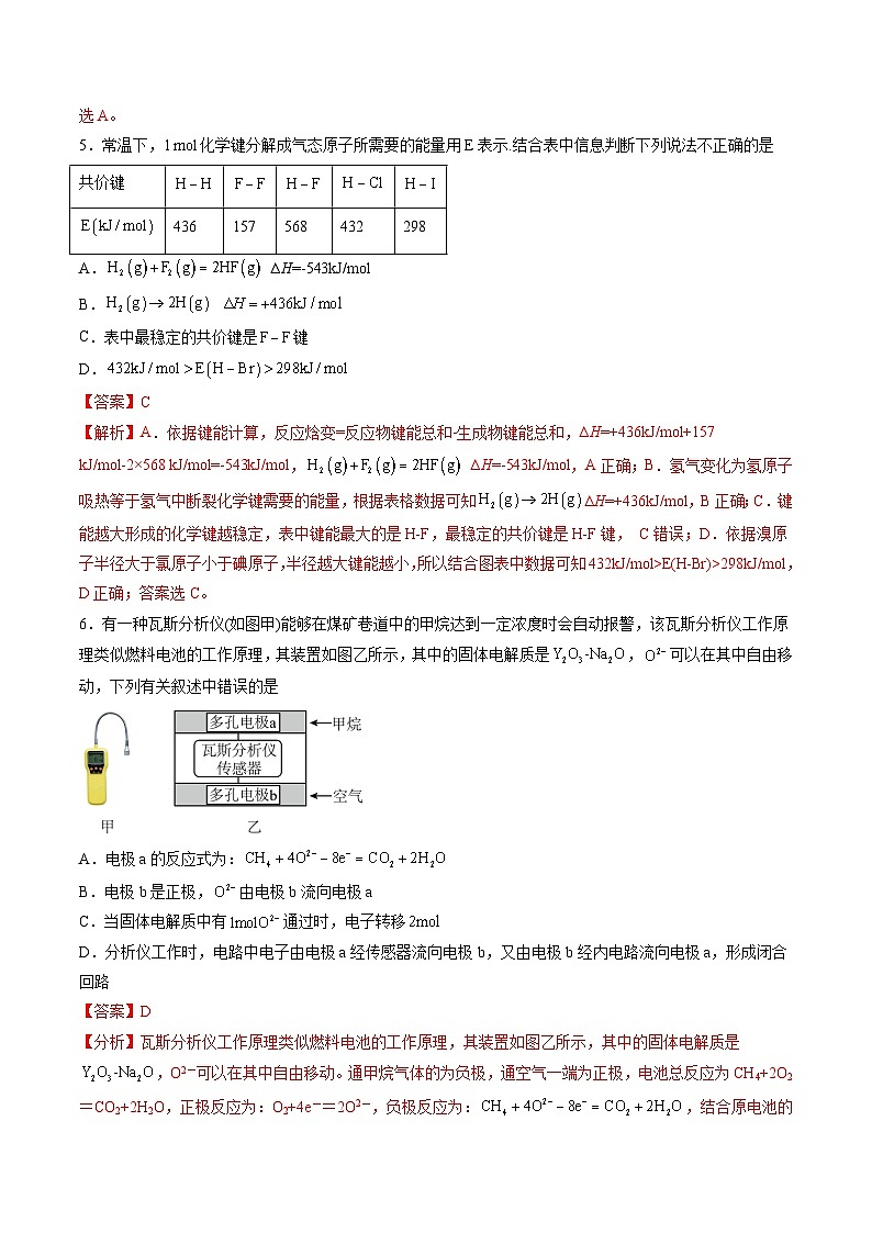 人教版2019化学必修第二册第六章 《化学反应与能量》(单元测试)(解析版)第3页