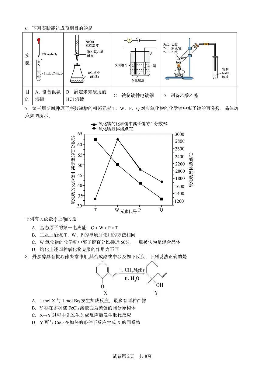 辽宁省本溪市高级中学2025届高三下学期第七次模拟化学第2页