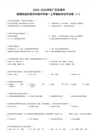 2025~2026学年广东东莞市莞城街道东莞市东莞中学高一上学期段考化学试卷（一）（有答案解析）