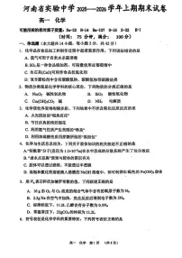 2025-2026学年河南省实验中学高一上学期化学期末试题（含答案）