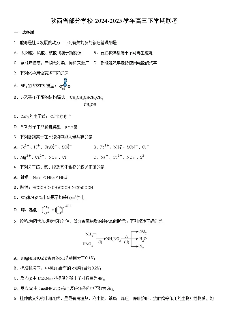 2024-2025学年陕西省部分学校高三下学期联考(学生版) 化学试卷第1页