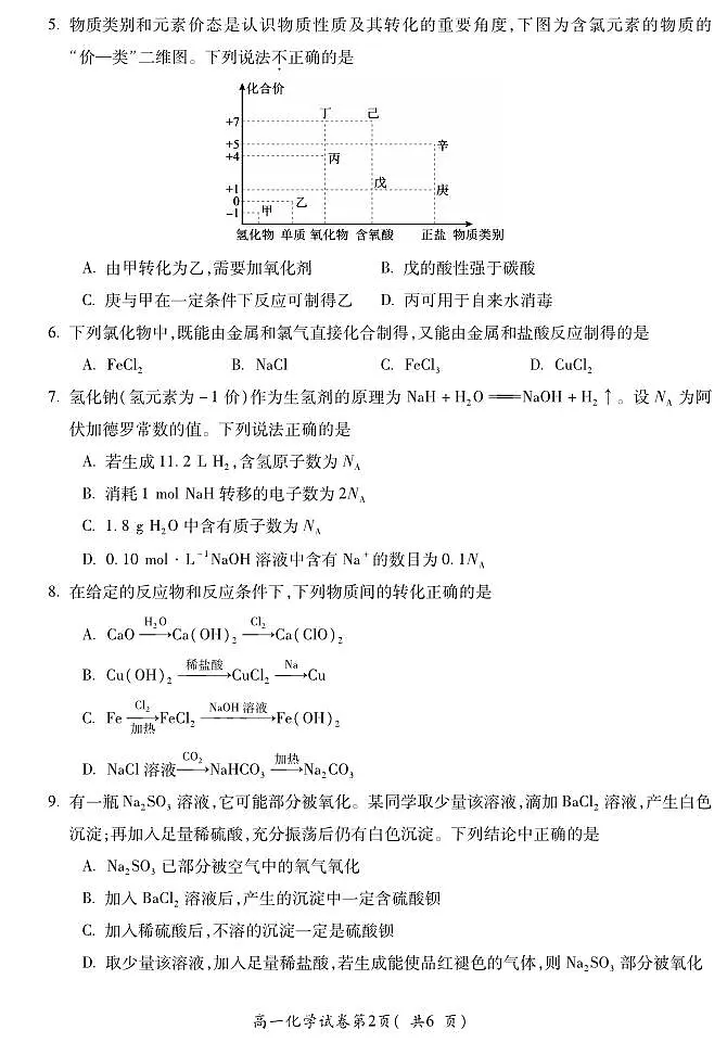 安徽省蚌埠市2025—2026学年度第一学期期末学业水平监测 化学第2页