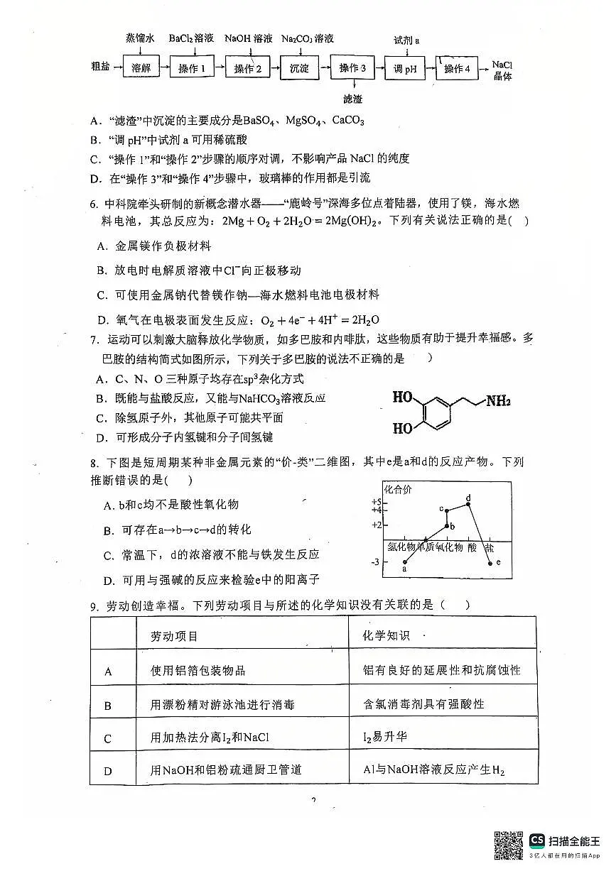 广东省广州市第十六中学高三上学期期末化学试题第2页