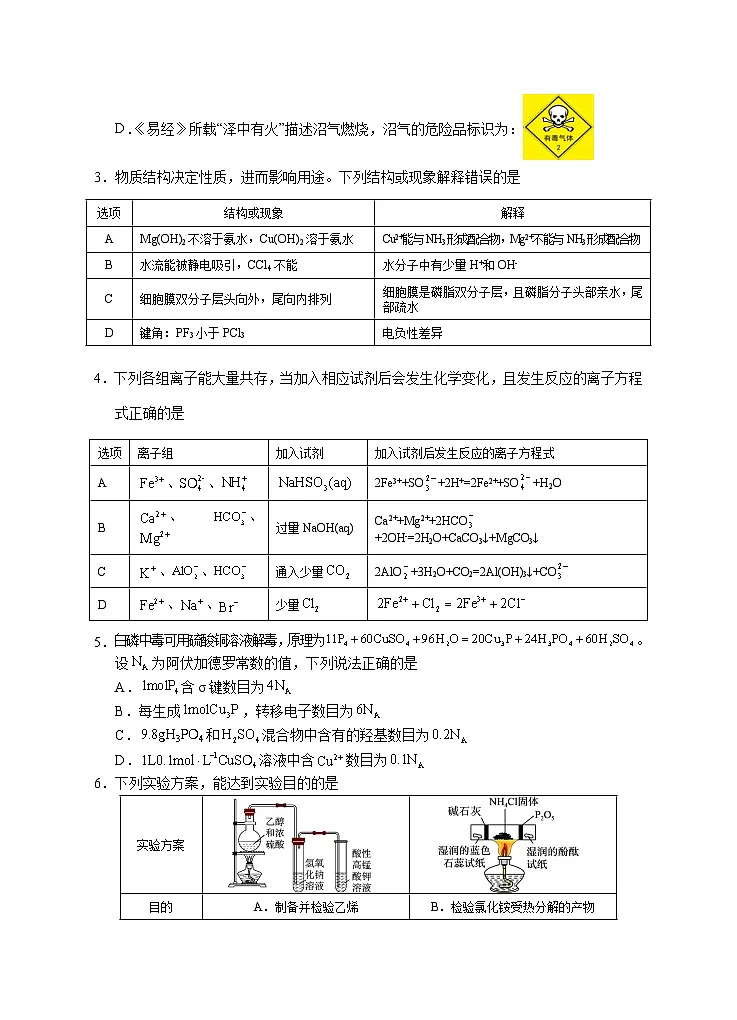 2025届高三第二次模拟化学试卷第2页
