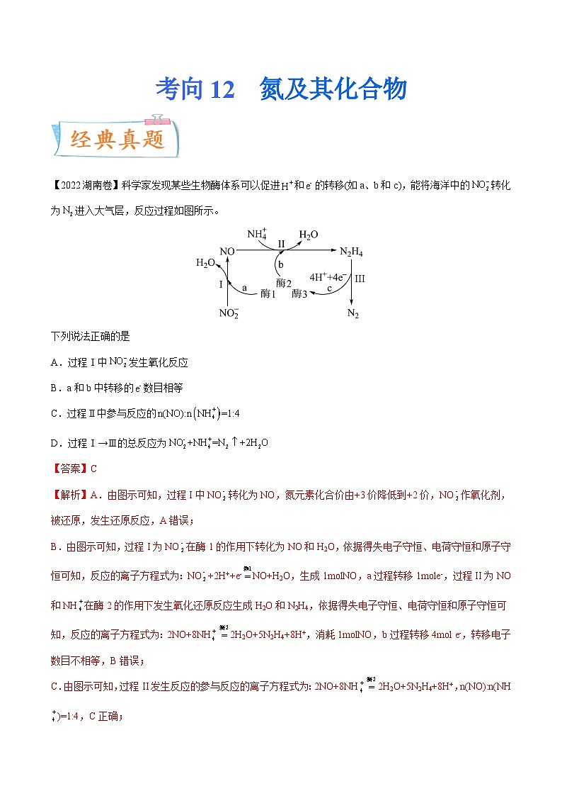 高考化学一轮复习考点巩固练习考向12 氮及其化合物(含答案解析)第1页