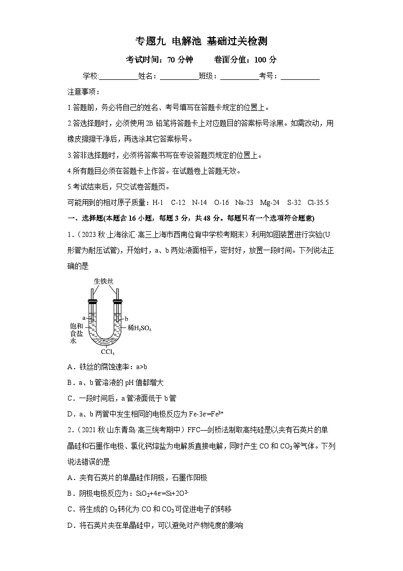 高考化学二轮复习核心考点讲与练专题九 电解池(专练)(原卷版)第1页