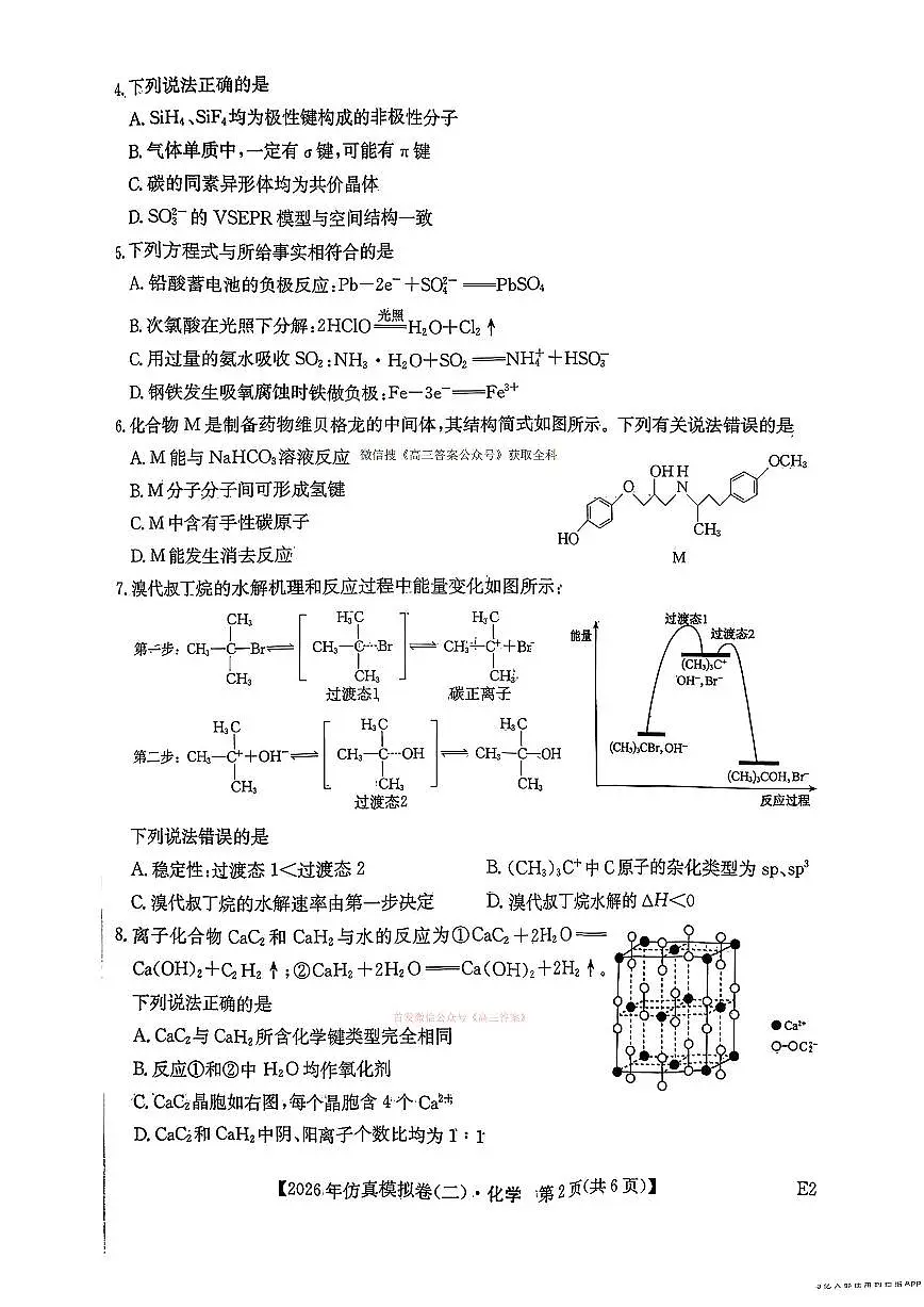 2026年普通高中学业水平选择性高考模拟仿真二卷化学试题及答案第2页