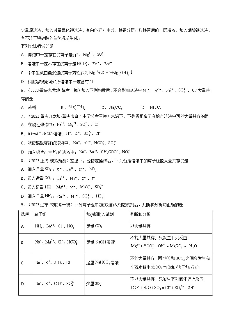 高考化学一轮复习考点讲练测第06讲 离子共存、离子的检验与推断(练习)(原卷版)第2页