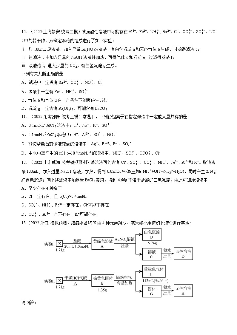 高考化学一轮复习考点讲练测第06讲 离子共存、离子的检验与推断(练习)(原卷版)第3页