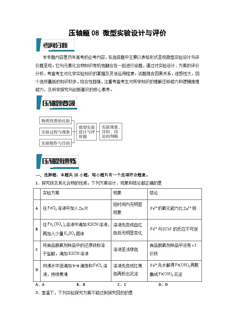 高考化学二轮复习压轴题专项练习08 化学实验设计与评价(原卷版)第1页
