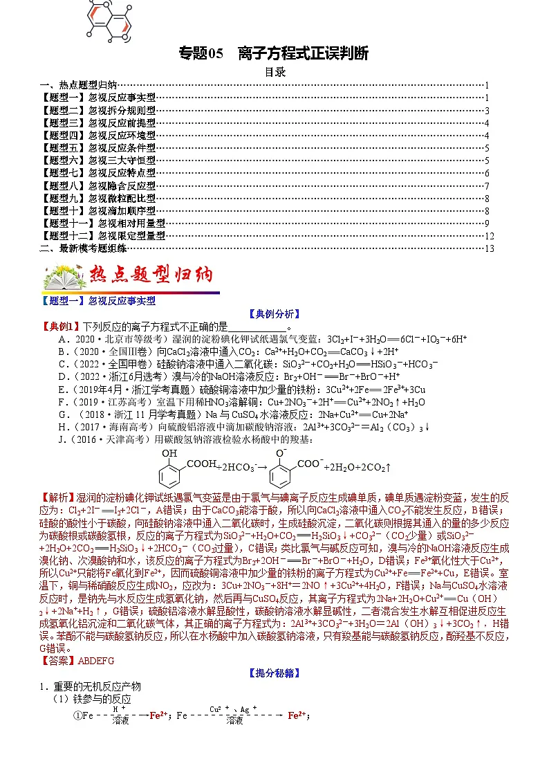 高考化学二轮热点题型归纳与变式演练专题05 离子方程式正误判断(教师版)第1页