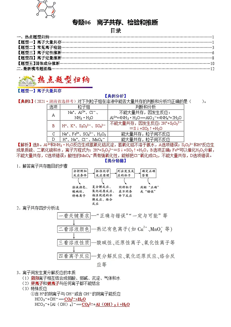 高考化学二轮热点题型归纳与变式演练专题06 离子共存、检验和推断(教师版)第1页