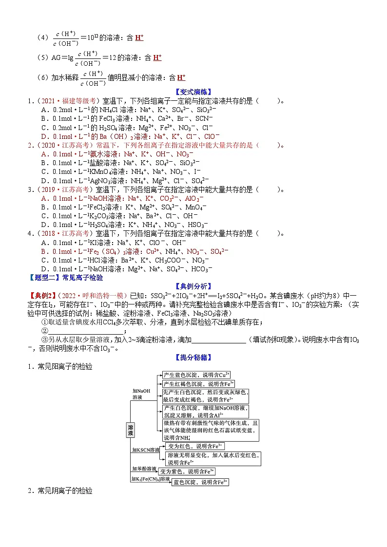 高考化学二轮热点题型归纳与变式演练专题06 离子共存、检验和推断(学生版)第3页