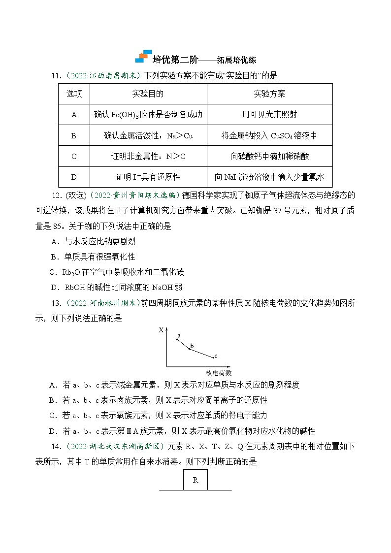 (人教版必修第一册)高一化学上册课后巩固练习4.1.4 原子结构与元素的性质(原卷版)第3页