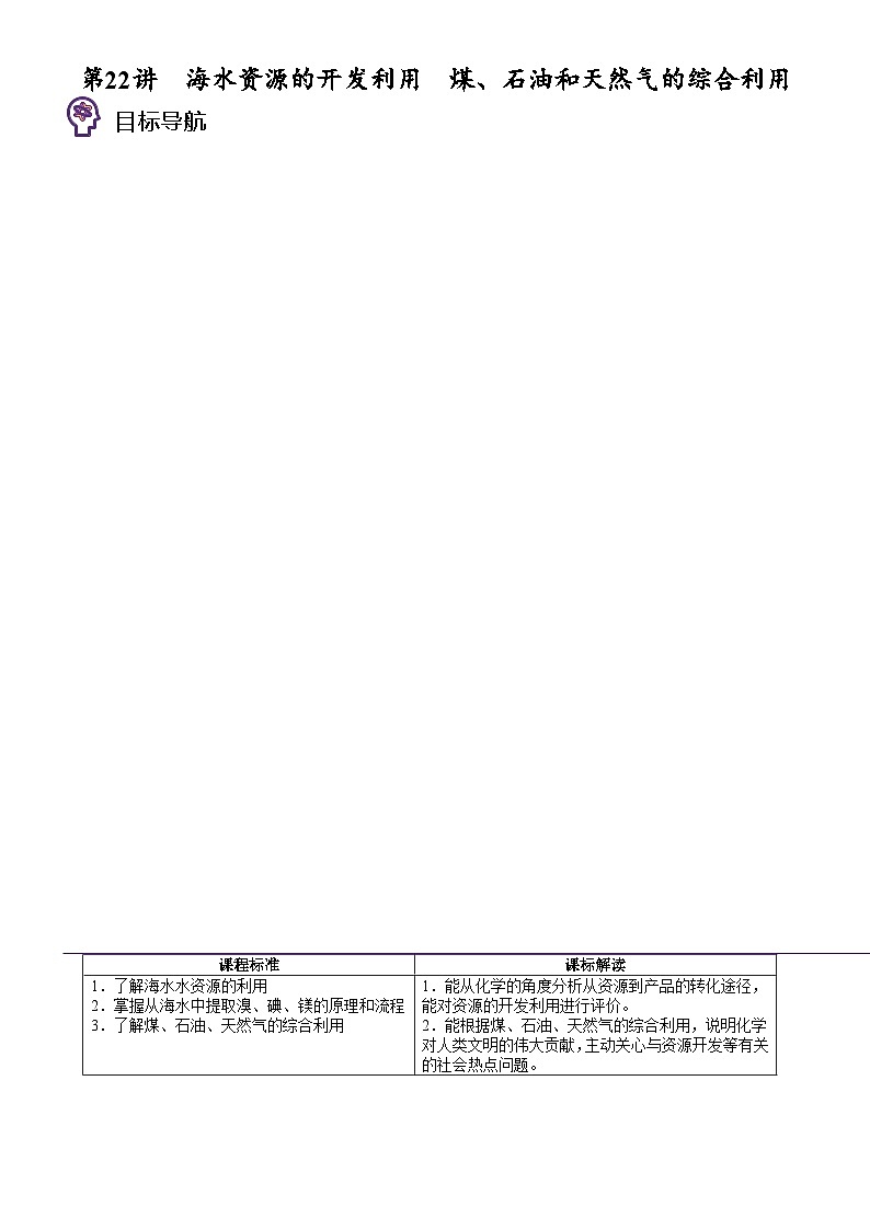 (人教版必修第二册)高一化学下册同步讲义第22讲 海水资源的开发利用(学生版)第1页