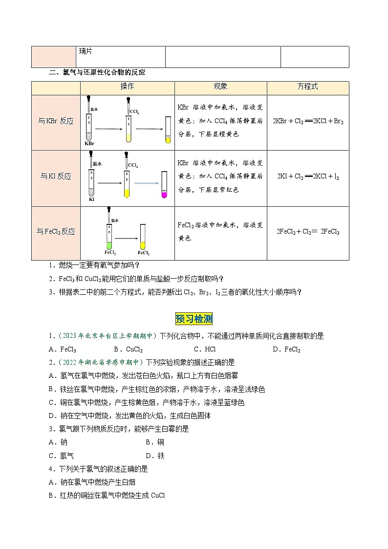 (人教版必修第一册)高一化学上册同步学与练第13课 氯气的性质 氯气与金属、与非金属的反应(原卷版)第2页