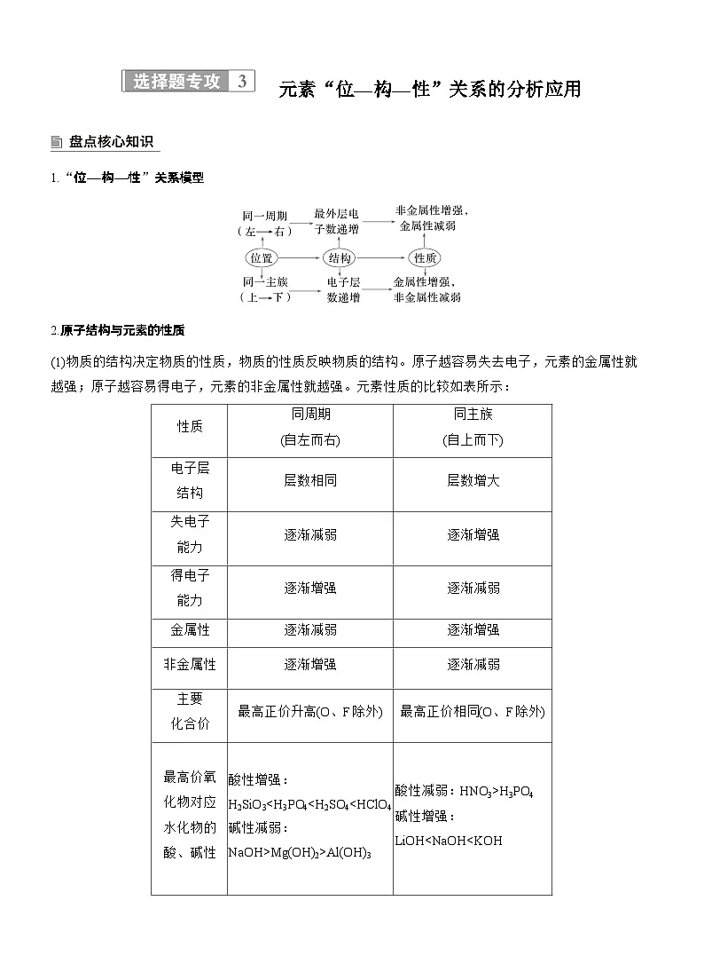 2026高三二轮专题复习化学习题_专题三 选择题专攻3 元素“位—构—性”关系的分析应用(含解析)第1页