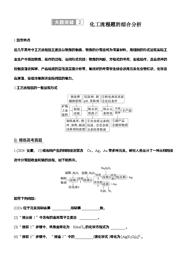 2026高三二轮专题复习化学习题_专题六 大题突破2 化工流程题的综合分析(含解析)第1页