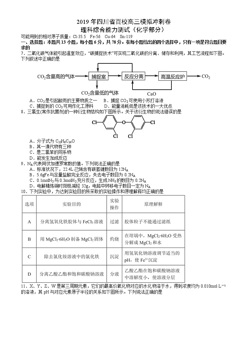 2019年四川省百校高三模拟冲刺卷理科综合能力测试试题(化学部分)第1页