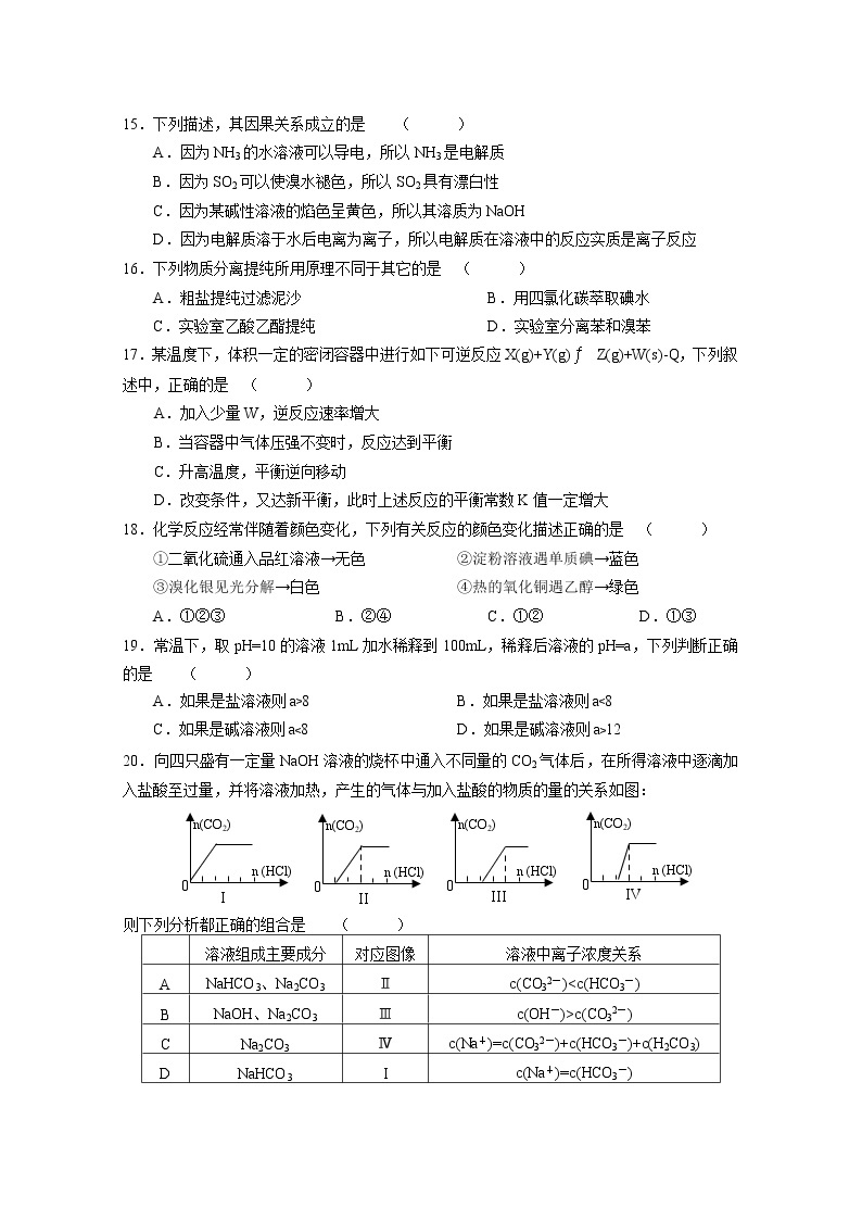 2020届上海市黄浦区高三化学模拟卷03