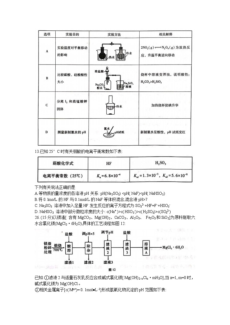 云南省玉溪市2020年普通高中毕业生第二次教学质量检测理科综合化学试题02
