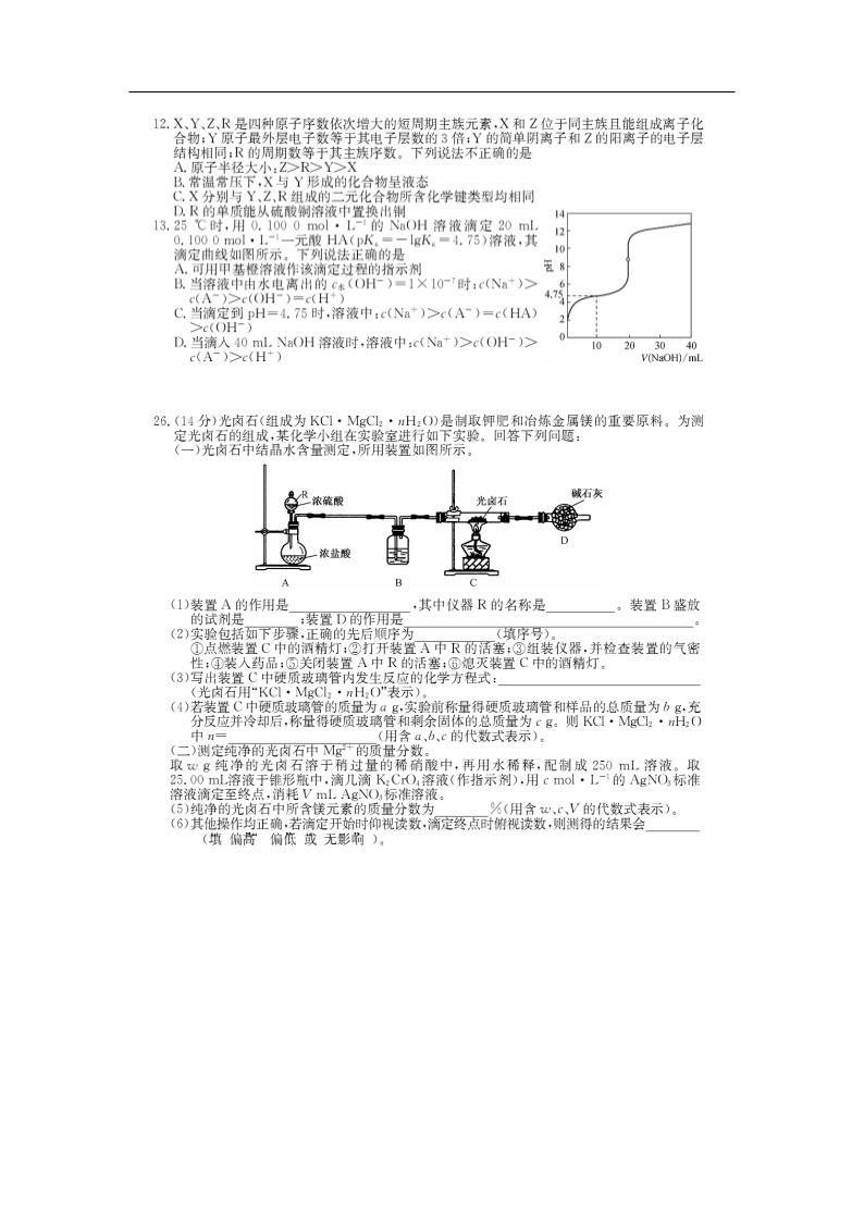 内蒙古鄂尔多斯市第一中学2020届高三下学期第一次月考化学（图片版） 试卷02