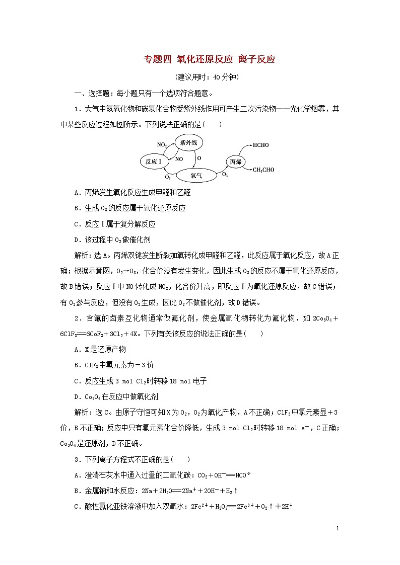 2020高考化学二轮复习专题四氧化还原反应离子反应专题强化训练01
