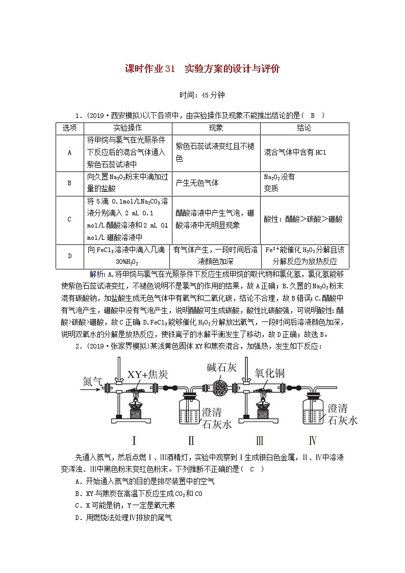 2020高考化学一轮复习第十一章化学实验课时作业31实验方案的设计与评价(含解析) 练习01