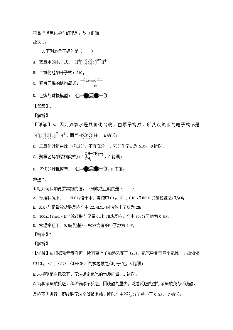 湖南省衡阳市第八中学2020届高三上学期第六次月考化学试题02
