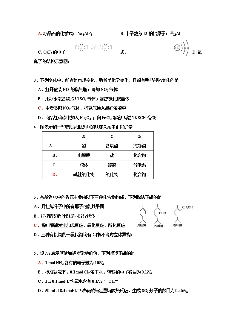 江西省临川二中临川二中实验学校2020届高三上学期期中考试化学试题02