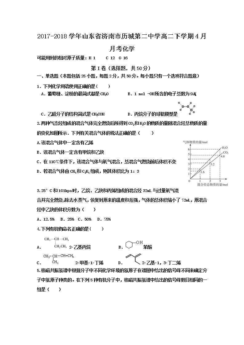 2017-2018学年山东省济南市历城第二中学高二下学期4月月考化学试题 Word版第1页